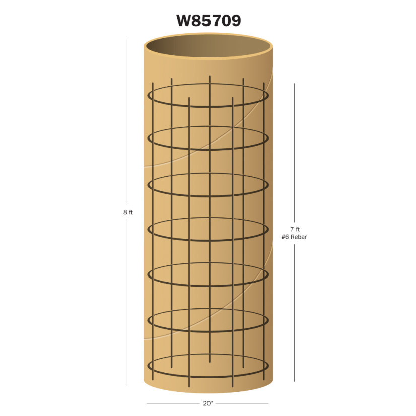 W85709 - Lightpole Base Rebar Cage & Sonotube - 8ft Long, 20in Diameter Rebar Cage